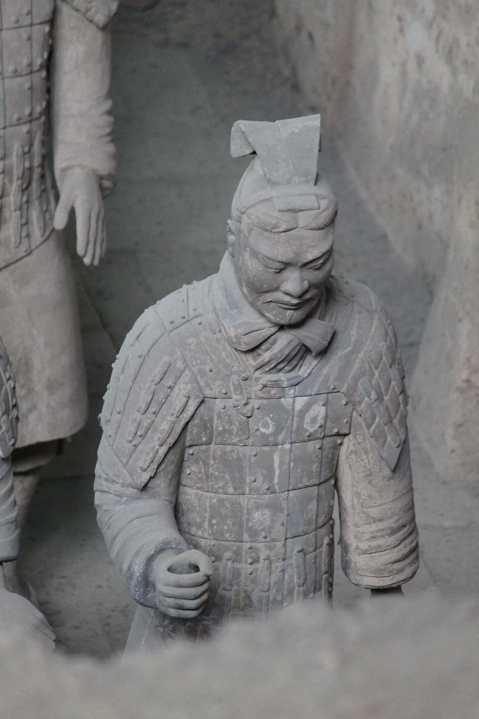 Rows of terracotta warriors standing in excavation Pit 1 near Xi'an.